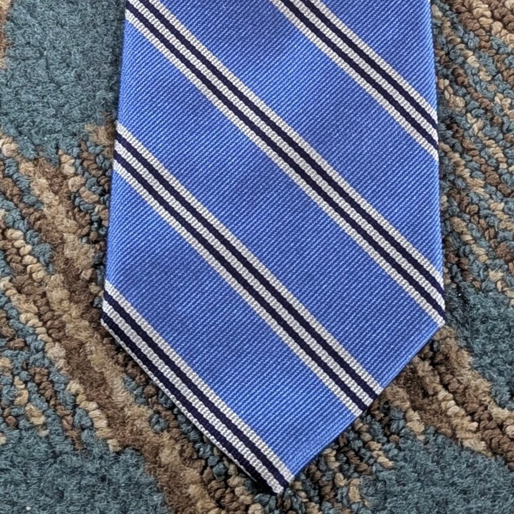 Brooks Brothers Blue, White, & Black Striped Tie 100% Silk Men's Necktie 57" NWT